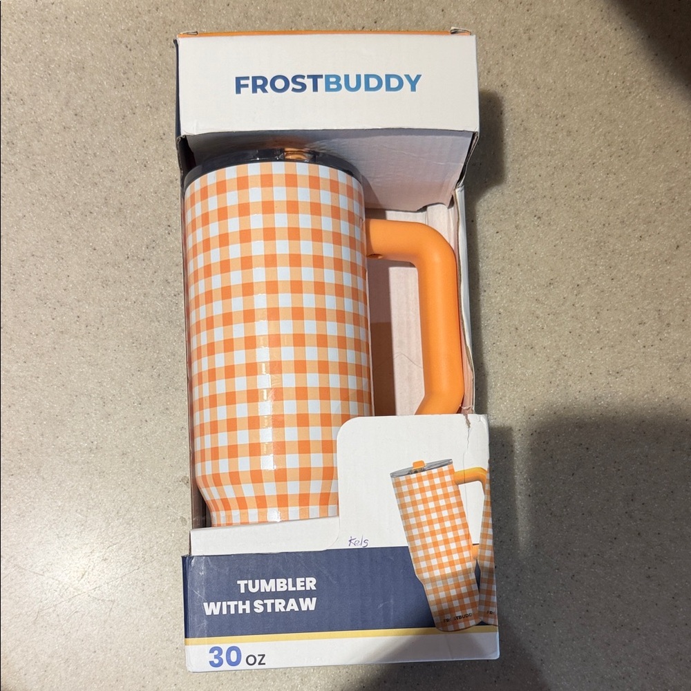 Frost Buddy Orange Checkered Tumbler with Straw 30oz